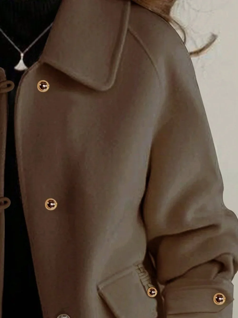 Coffee Brown Casual Women's French Thick Tweed Jacket